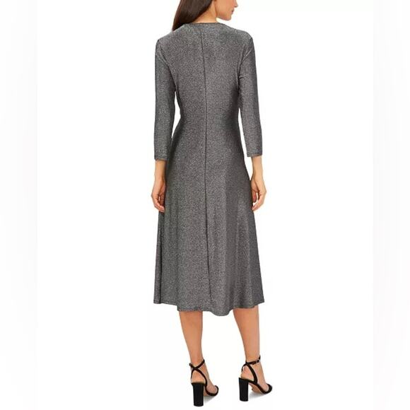 MSK Metallic Surplice Neck Jersey-Knit Midi Dress Silver Women’s Sz M - Picture 5 of 9
